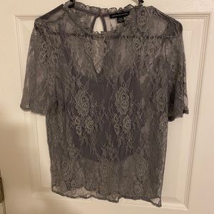 Express Grey Lace Crop Top